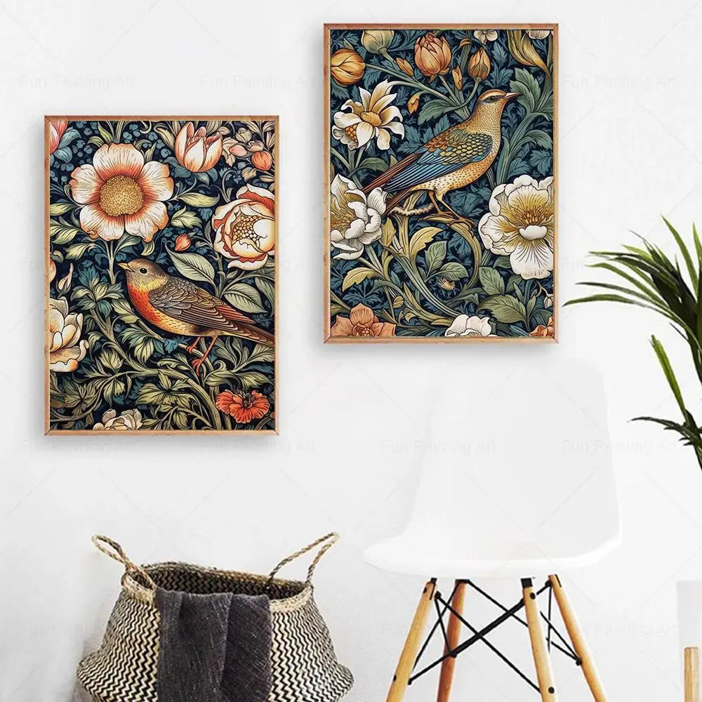 William Morris Flower Birds Poster Canvas Painting Floral Wall Art Botanical Prints Living Room Decoration Home Decor Pictures - niceart