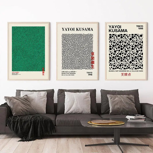 Yayoi Kusama Abstract Line Dots Canvas Art Exhibition Poster and Print Infinity Dots Painting Wall Art Picture Room Home Decor - niceart