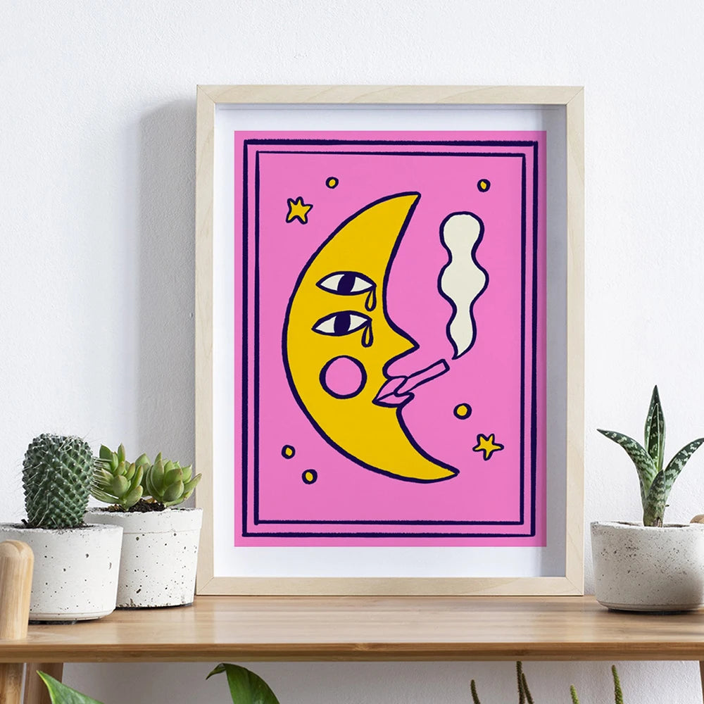 Cartoon Cat Mood Pisces Aries Poster Print Abstratc Body Moon Lady Wall Art Pictures for Kid Bedroom Nordic Decor Canvas Cuadros - NICEART