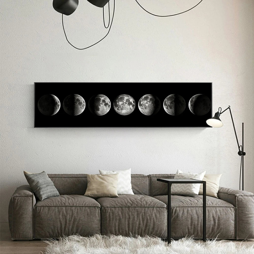 Wall Art Moon Phase Black White Posters Aesthetic Canvas Art Prints Abstract Painting Wall Picture for Living Room Home Decor - NICEART